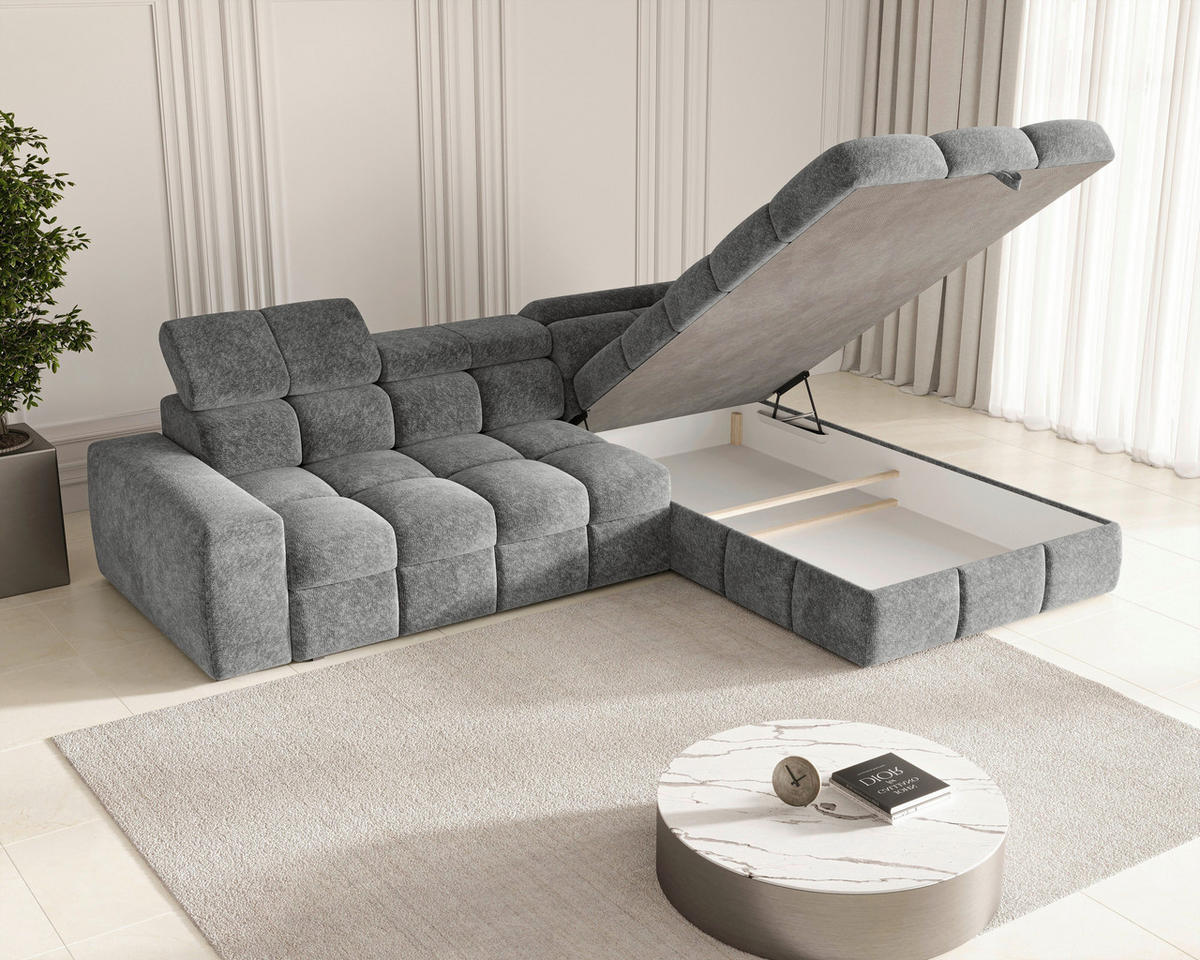 ECKSOFA  in Chenille Dunkelgrau  - Dunkelgrau/Schwarz, MODERN, Kunststoff/Textil (292/204cm) - Milino