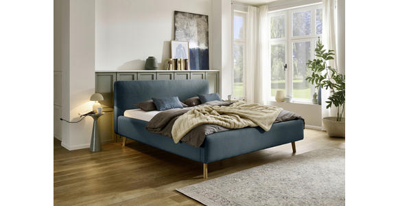 POLSTERBETT 160/200 cm  in Blau  - Blau/Eichefarben, Design, Holz/Textil (160/200cm) - Xora