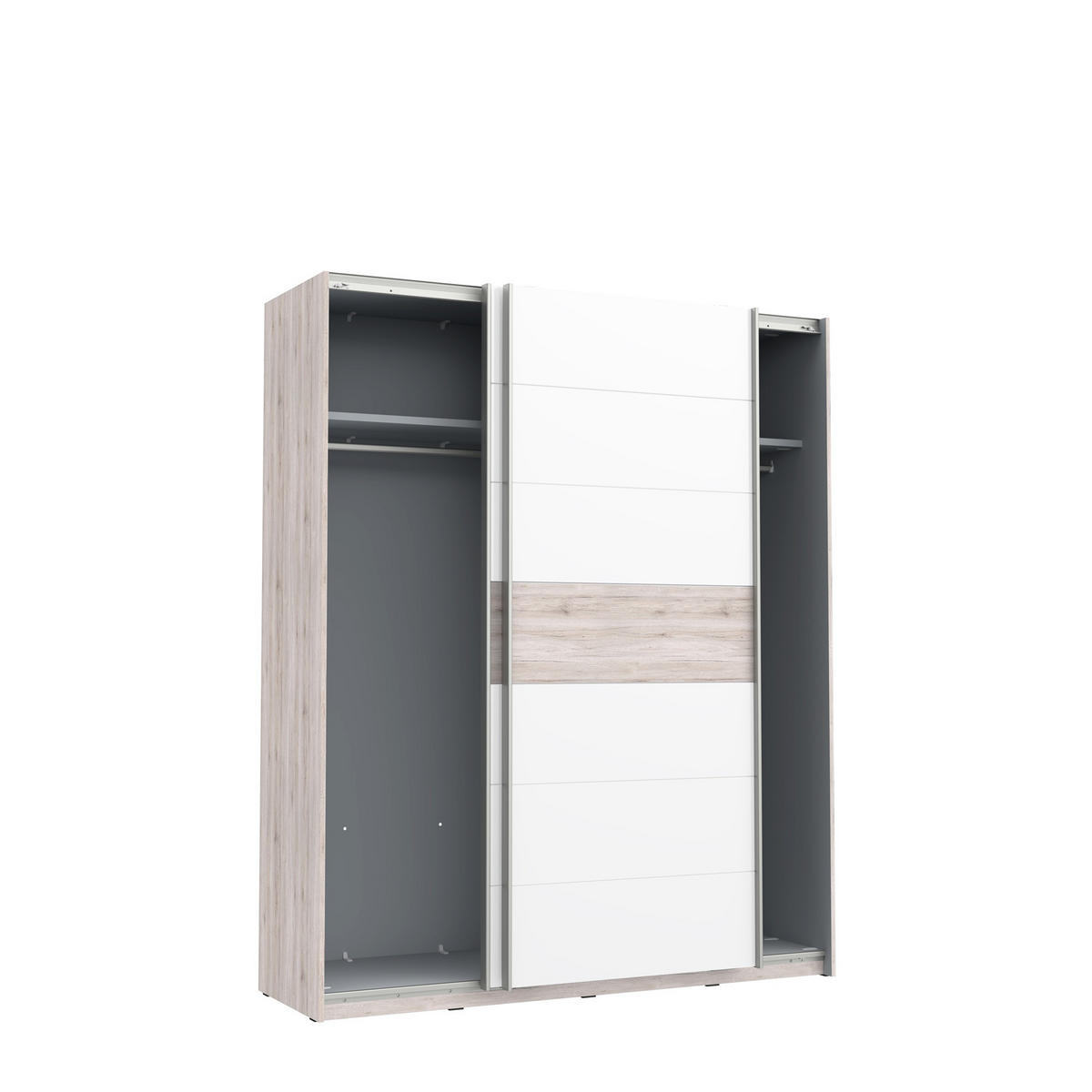 Dulap Cu Uși Glisante, 170,3/209,7/61,2 cm, culoare lemn stejar, alb lucios intens - culoare lemn stejar/alb lucios intens, Basics, metal/material pe bază de lemn (170,3/209,7/61,2cm) - Xora