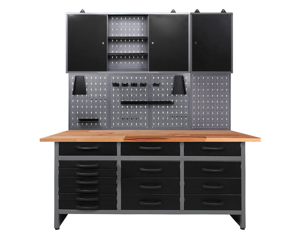 WERKBANKSET 160/205/60 cm  - Anthrazit/Grau, Basics, Holz/Metall (160/205/60cm)