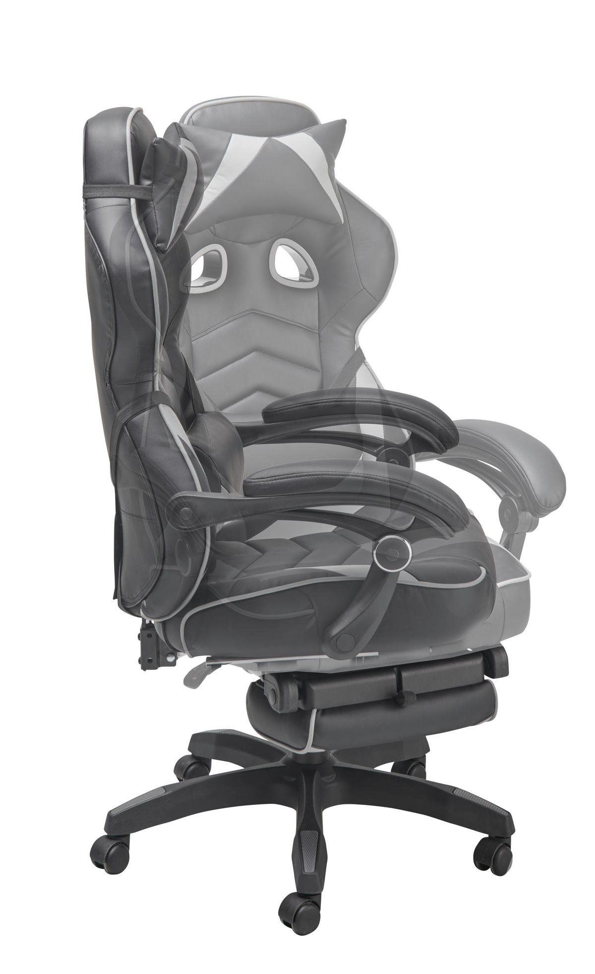 SCAUN DE GAMING  in imitație piele, microfibră gri, negru  - negru/gri, Lifestyle, plastic/lemn (68,5/116-124/65cm) - Livetastic