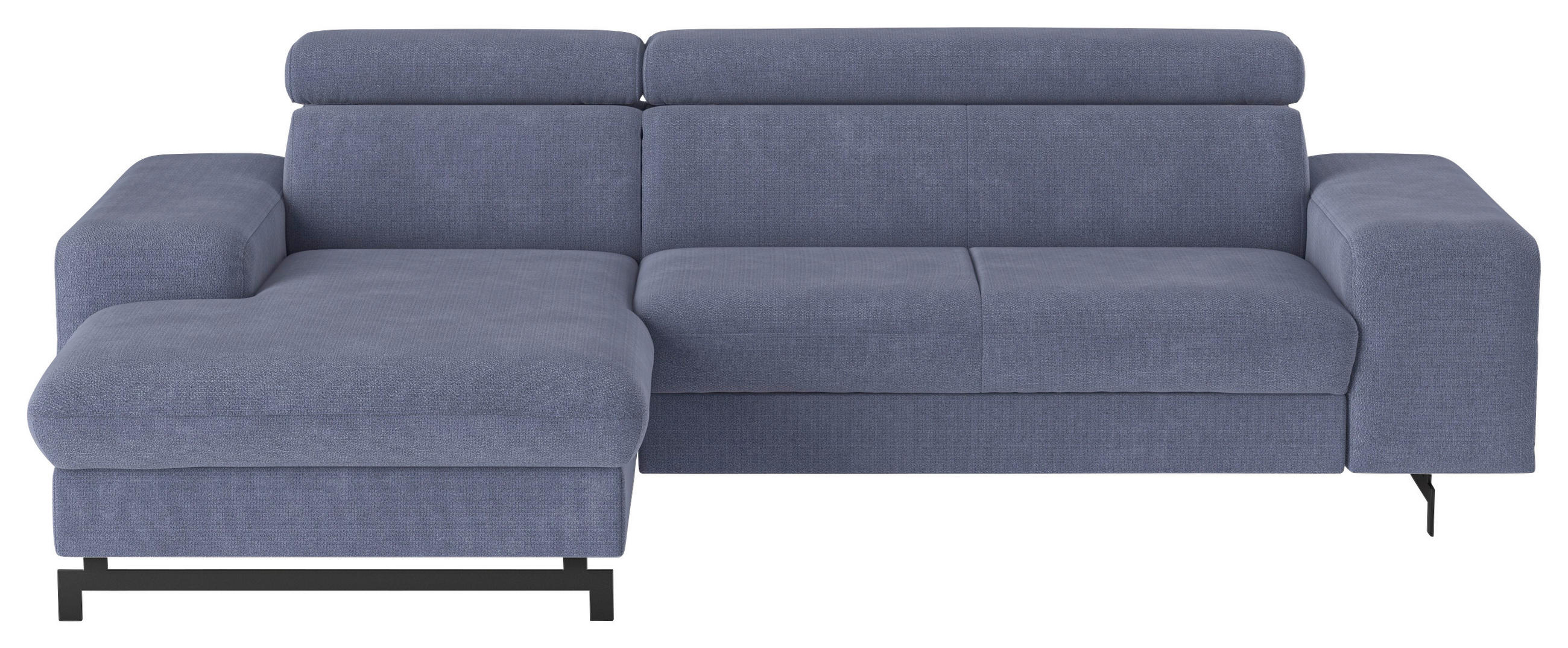 ECKSOFA Blau Chenille Bettkasten, Schlaffunktion, Rücken echt, Kopfteilverstellung  - Blau/Schwarz, Textil/Metall (165/267cm) - MID.YOU