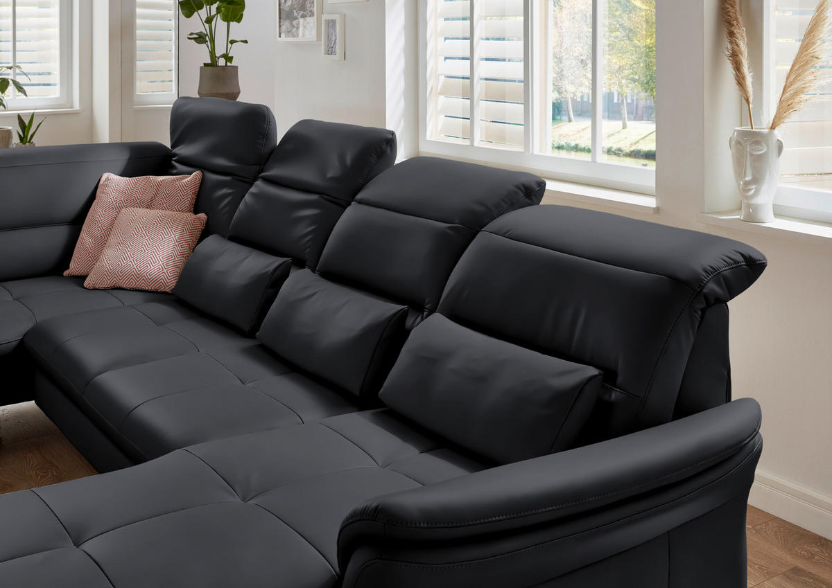 WOHNLANDSCHAFT in Echtleder Anthrazit  - Anthrazit/Schwarz, Design, Leder/Metall (206/336/181cm) - Beldomo Speed