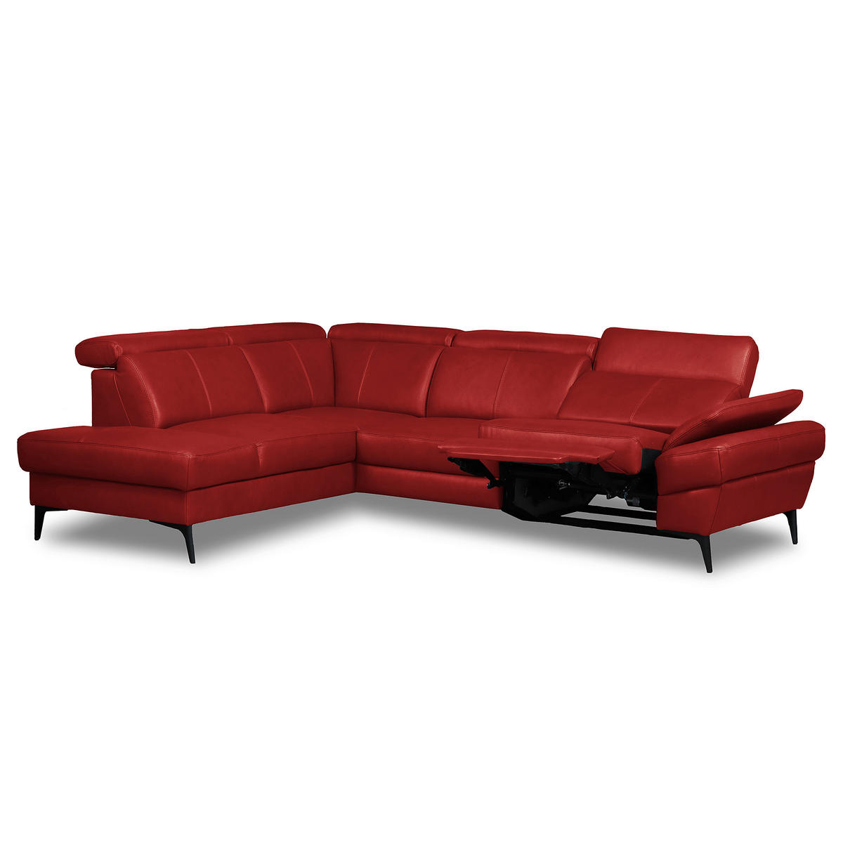 ECKSOFA Rot Echtleder Lederlook Bettkasten, Schlaffunktion, Rücken echt, Armteilverstellung, Kopfteilverstellung  - Rot/Schwarz, Design, Leder/Textil (211/264cm) - Livetastic