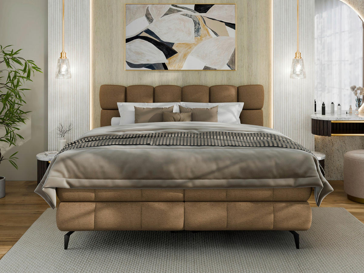 BOXBETT 180/200 cm,  in Braun, Bettkasten, Topper, H3 + H3 = fest  - Schwarz/Braun, Trend, Textil/Metall (180/200cm) - Esposa