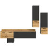 WOHNWAND 3-teilig  in Grau, Eichefarben  247/196/37 cm  - Eichefarben/Schwarz, Design, Holzwerkstoff/Kunststoff (247/196/37cm) - Livetastic