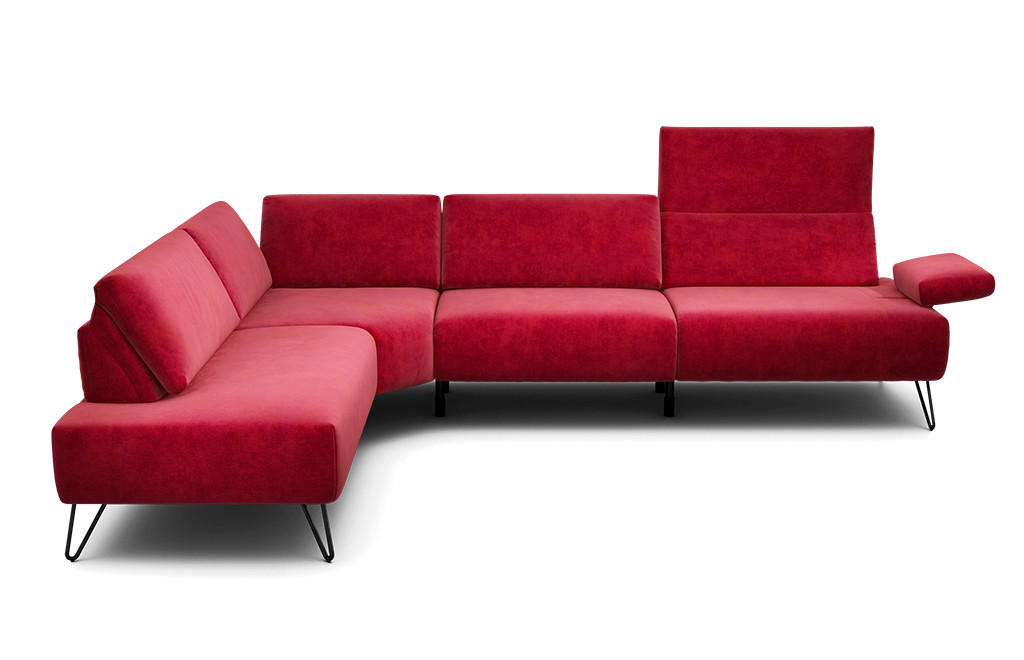 ECKSOFA Cosy Rot Samt  - Rot/Schwarz, Design, Textil/Metall (213/288-303cm) - SENSOO