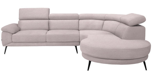 ECKSOFA Hellrosa Velours  - Hellrosa/Schwarz, Design, Textil/Metall (299/264cm) - Novel