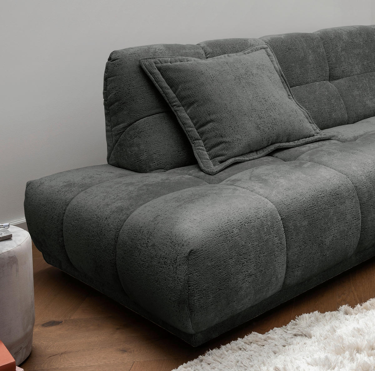 ECKSOFA ITALIA in Chenille Anthrazit  203/254 cm  - Anthrazit/Schwarz, MODERN, Kunststoff/Textil (203/254cm) - Livetastic