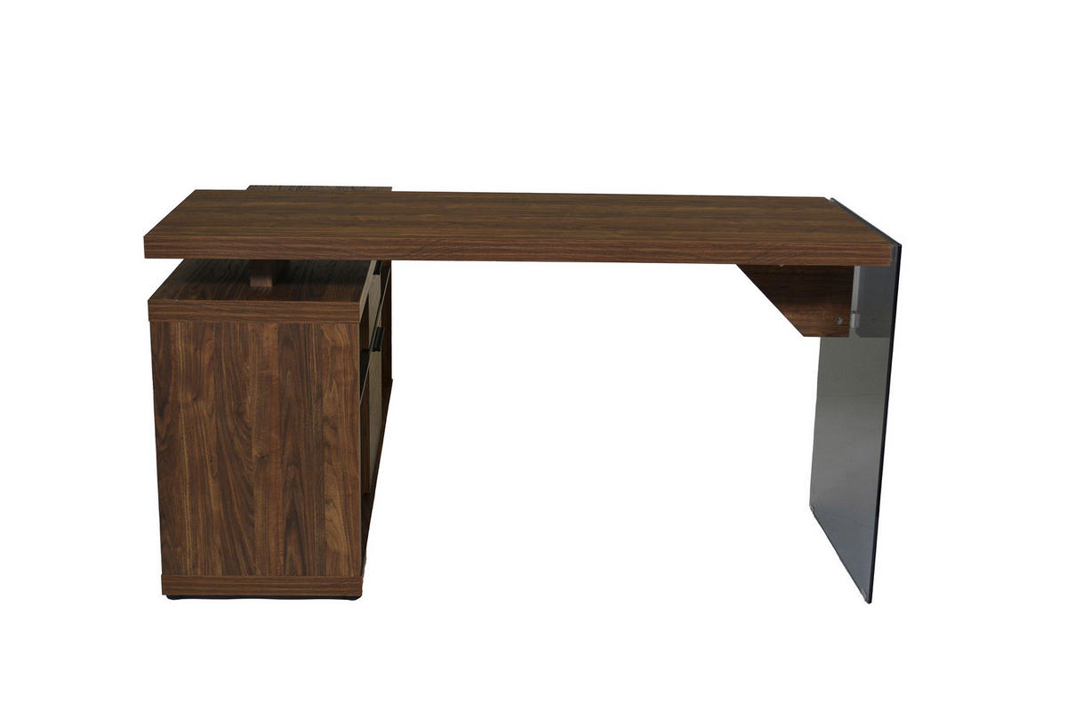 ECKSCHREIBTISCH 141,8/140/74 cm Walnussfarben Stauraum, seitenverkehrt montierbar  - Walnussfarben/Schwarz, Design, Glas/Holzwerkstoff (141,8/140/74cm) - MID.YOU