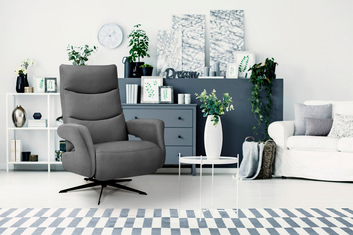RELAXSESSEL Mikrofaser Relaxfunktion    - Schwarz/Grau, Design, Textil/Metall (75/106/89cm) - Welnova