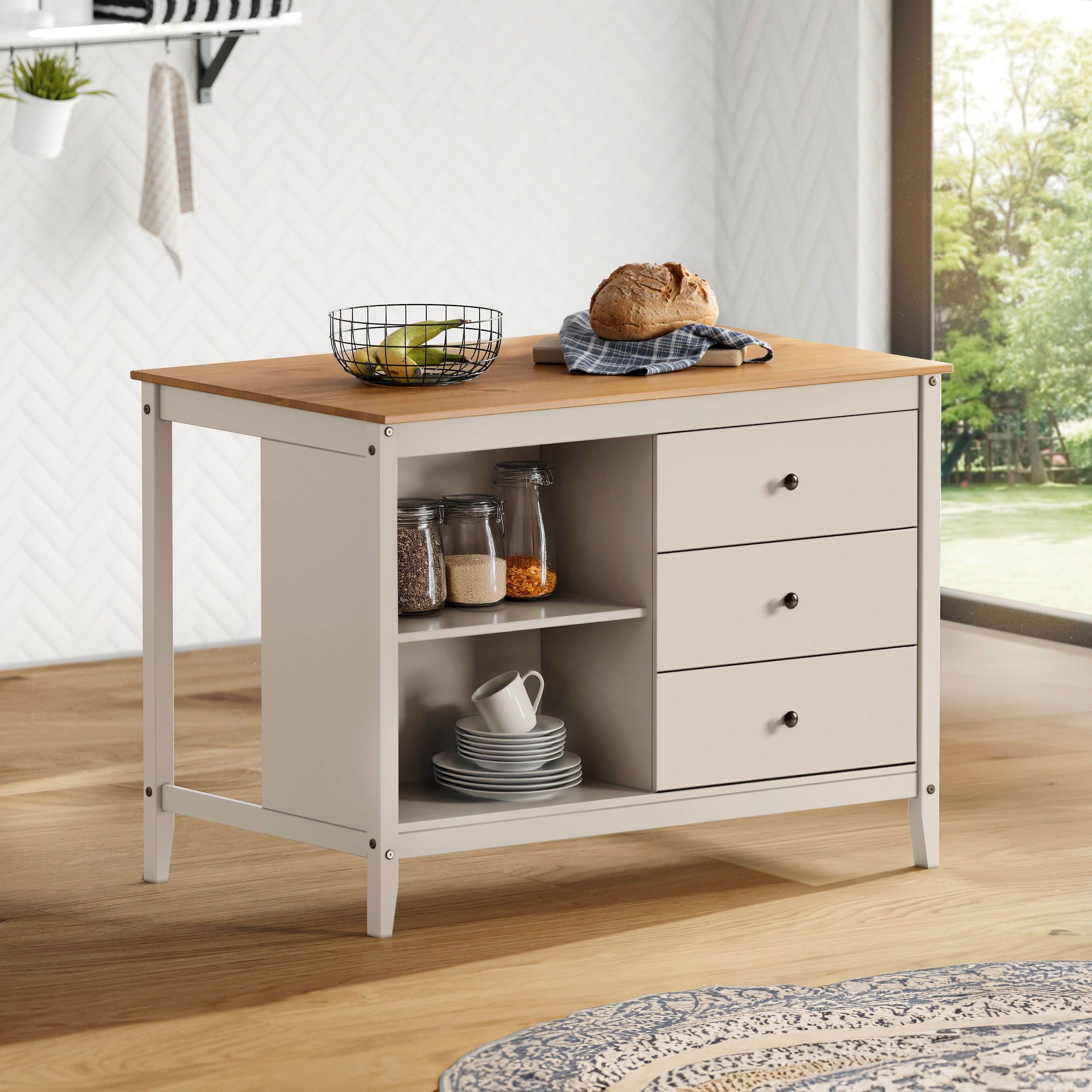 KÜCHENINSEL   in Braun, Beige  - Beige/Zinkfarben, MODERN, Holz/Metall (122cm) - Livetastic