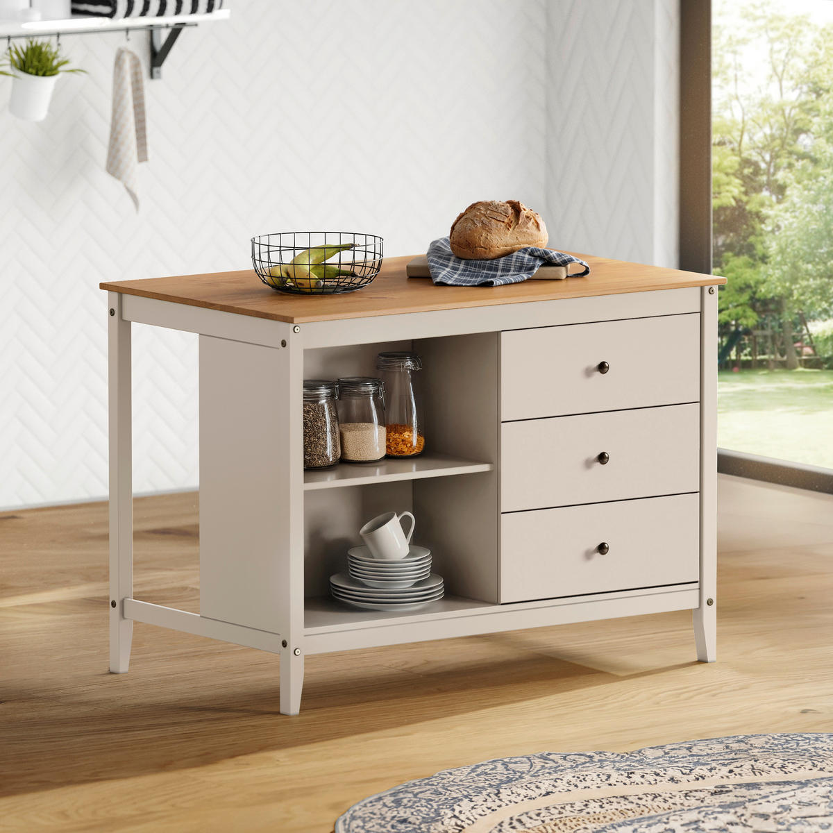 KÜCHENINSEL  in Braun, Beige  - Beige/Zinkfarben, MODERN, Holz/Metall (122cm) - Livetastic