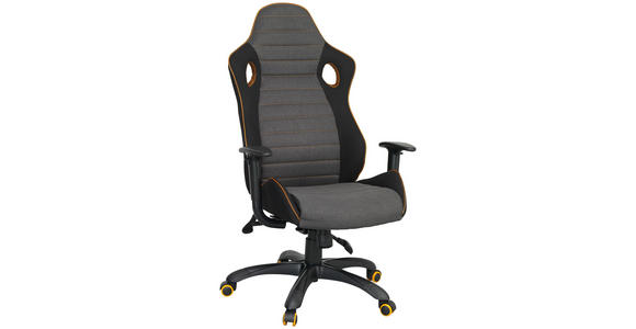 GAMINGSTUHL  in Netzbespannung, Webstoff Grau, Schwarz  - Schwarz/Orange, Design, Kunststoff/Textil (64/120-130/70cm) - Novel