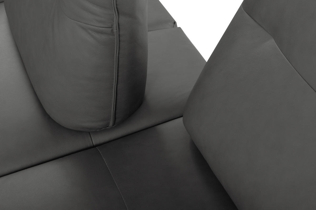 ECKSOFA 235/160 cm  in Echtleder Dunkelgrau Rücken echt, Armteilverstellung, Kopfteilverstellung, Sitztiefenverstellung  235/160 cm  - Dunkelgrau/Schwarz, Design, Leder/Metall (235/160cm) - Celina Home