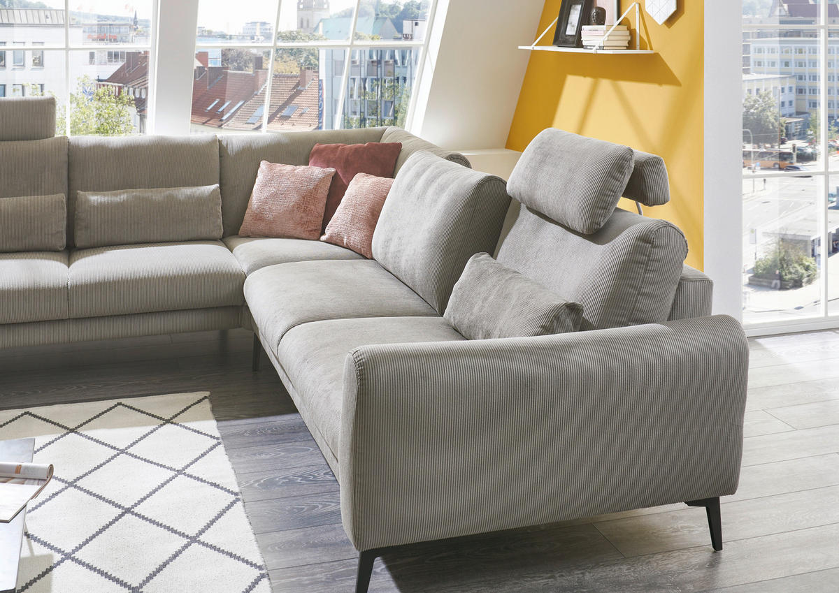 ECKSOFA in Velours, Feincord Grau  - Schwarz/Grau, Design, Textil/Metall (254/280cm) - Beldomo Style