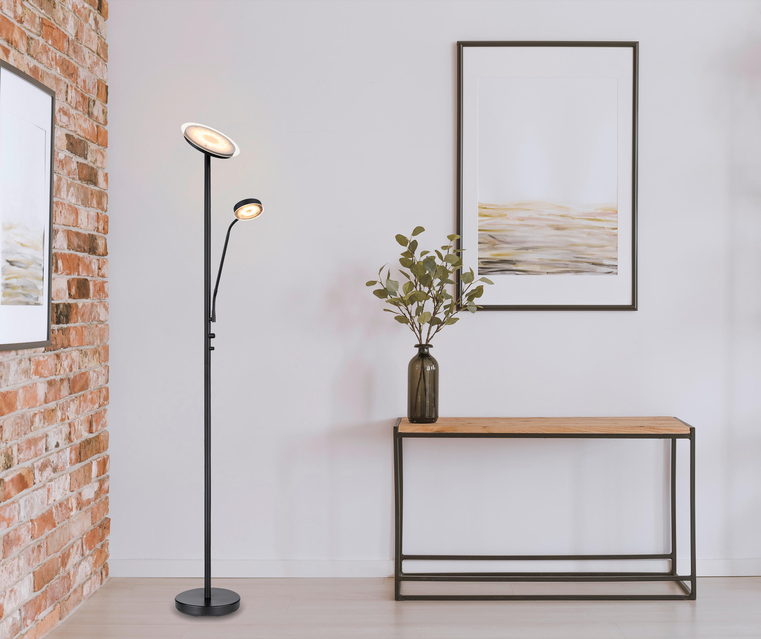 LED-STEHLEUCHTE 26/180 cm    - Schwarz, Design, Glas/Metall (26/180cm) - Globo