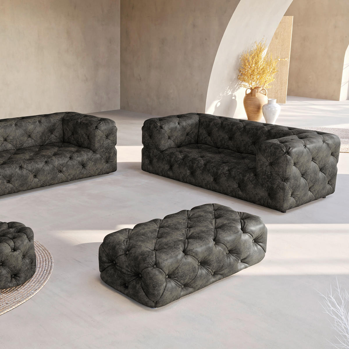 2-SITZER-SOFA Fresco in Lederlook Anthrazit  - Anthrazit/Schwarz, Design, Kunststoff/Textil (193/71/100cm) - P & B