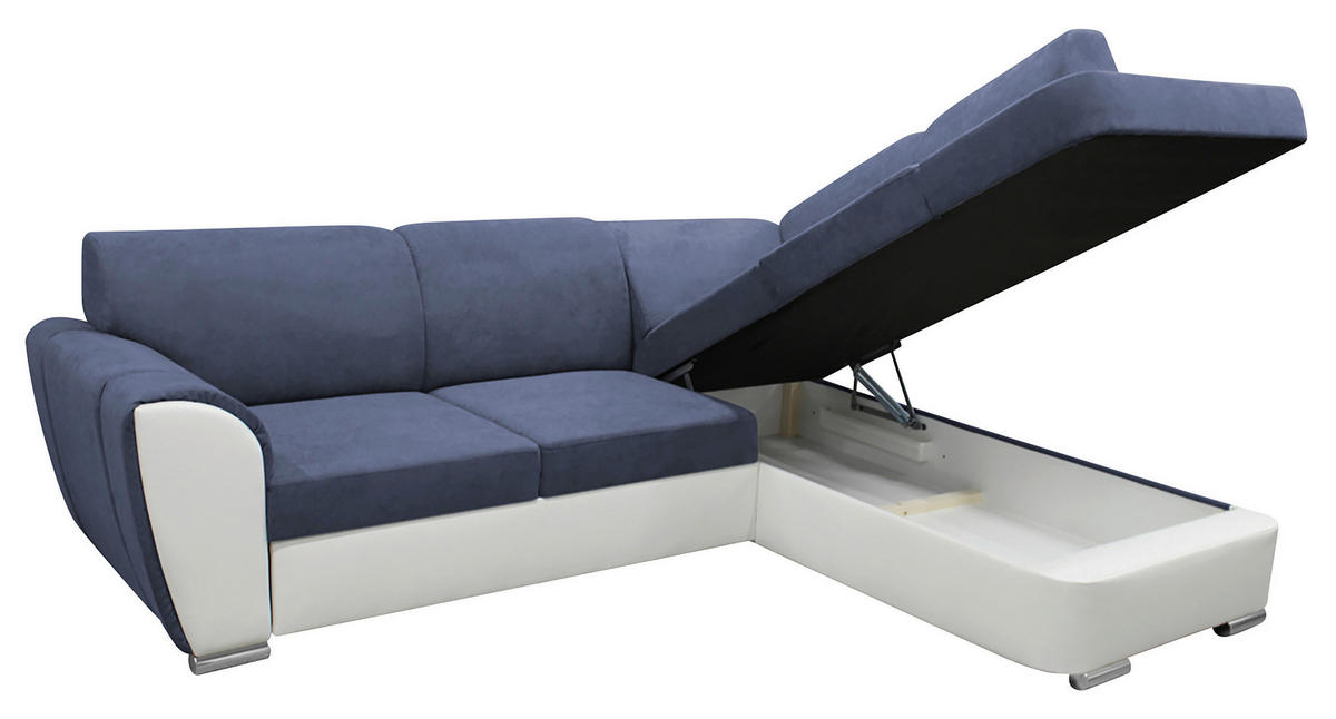 ECKSOFA Blau, Weiß Velours  - Blau/Silberfarben, Design, Kunststoff/Textil (255/196cm) - MID.YOU