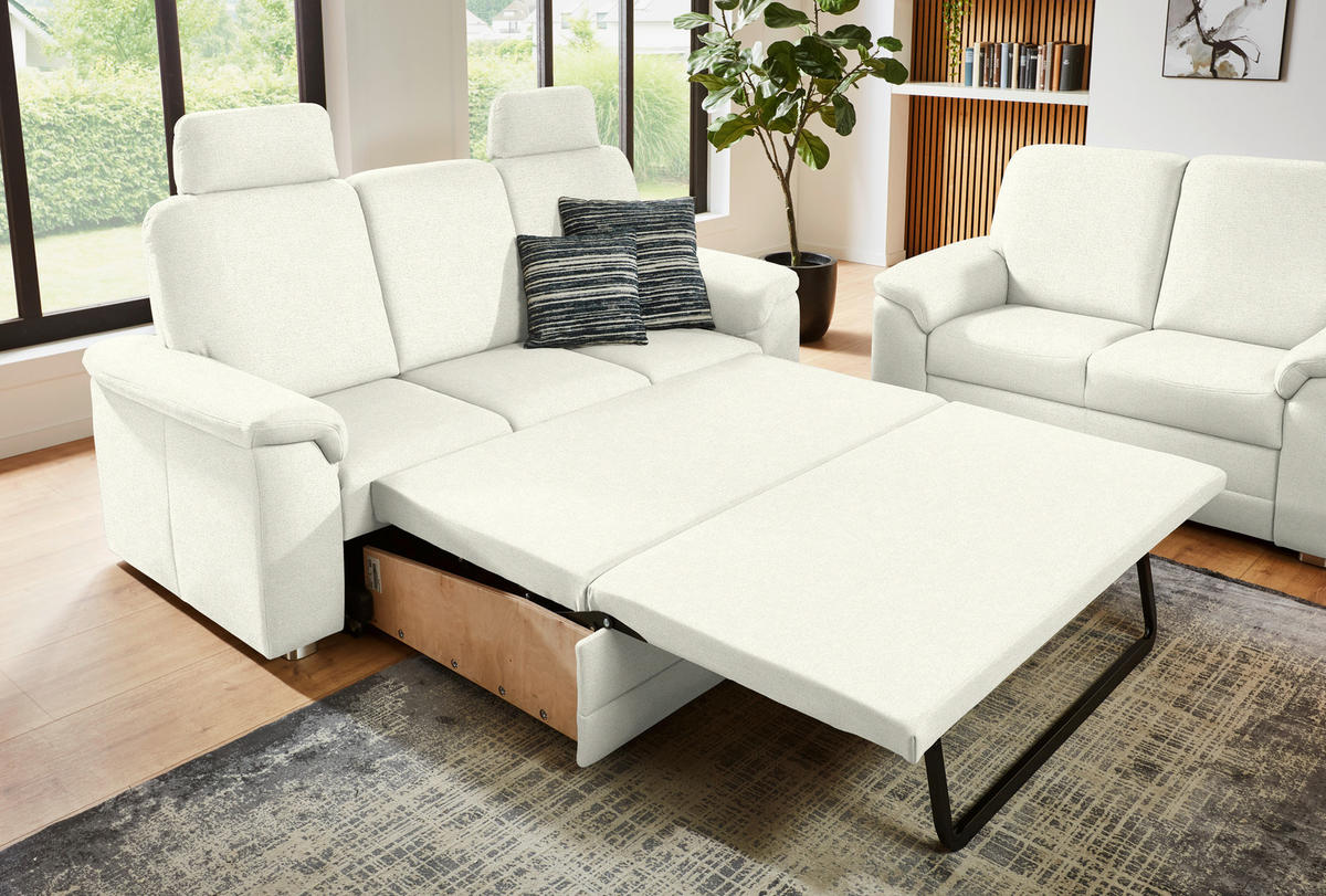 SITZGARNITUR Chenille Creme  - Creme/Alufarben, Konventionell, Textil/Metall (208/156/96/89cm) - Beldomo Comfort