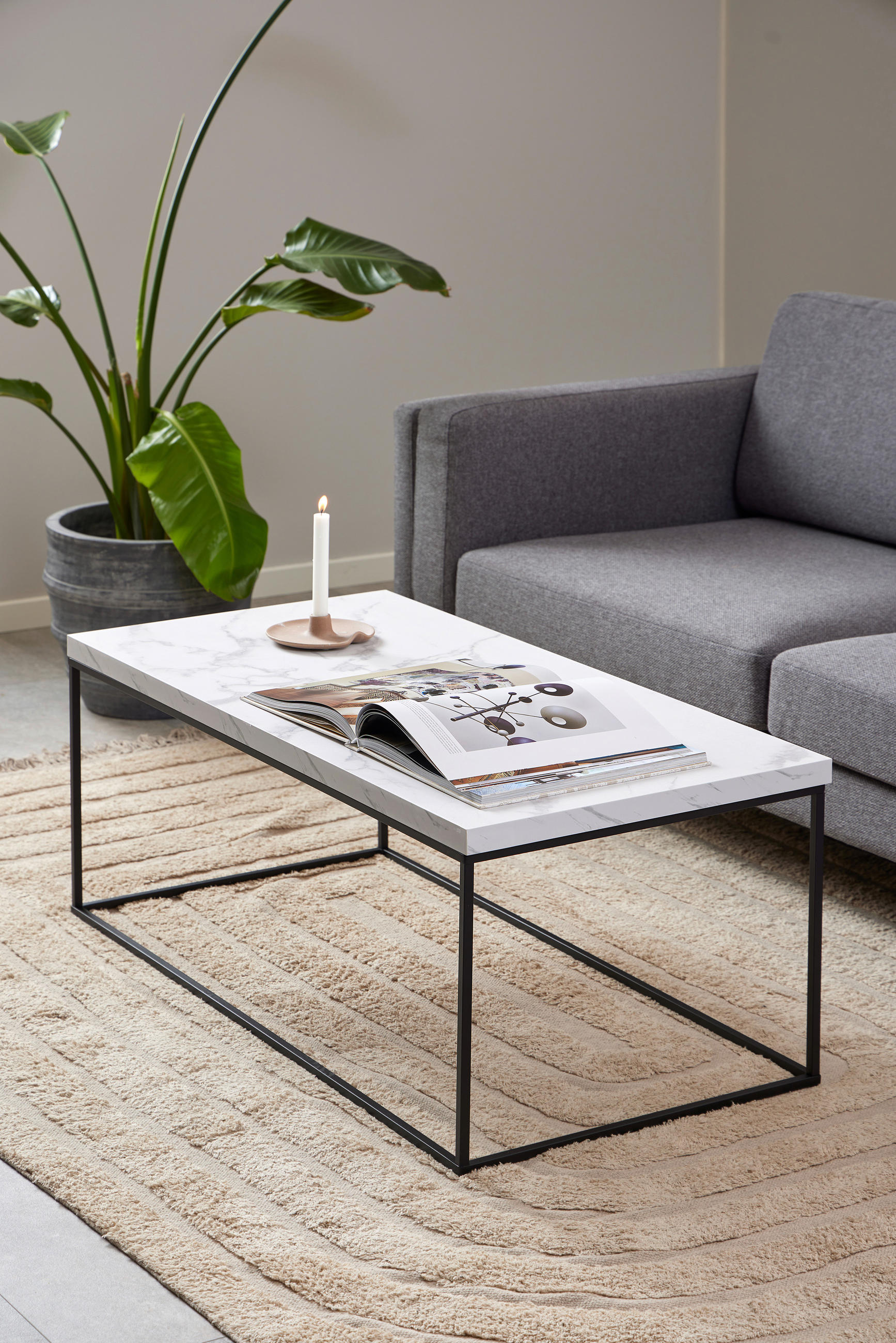 COUCHTISCH 110/55/45 cm Weiß  - Schwarz/Weiß, Design, Holz/Metall (110/55/45cm) - MID.YOU