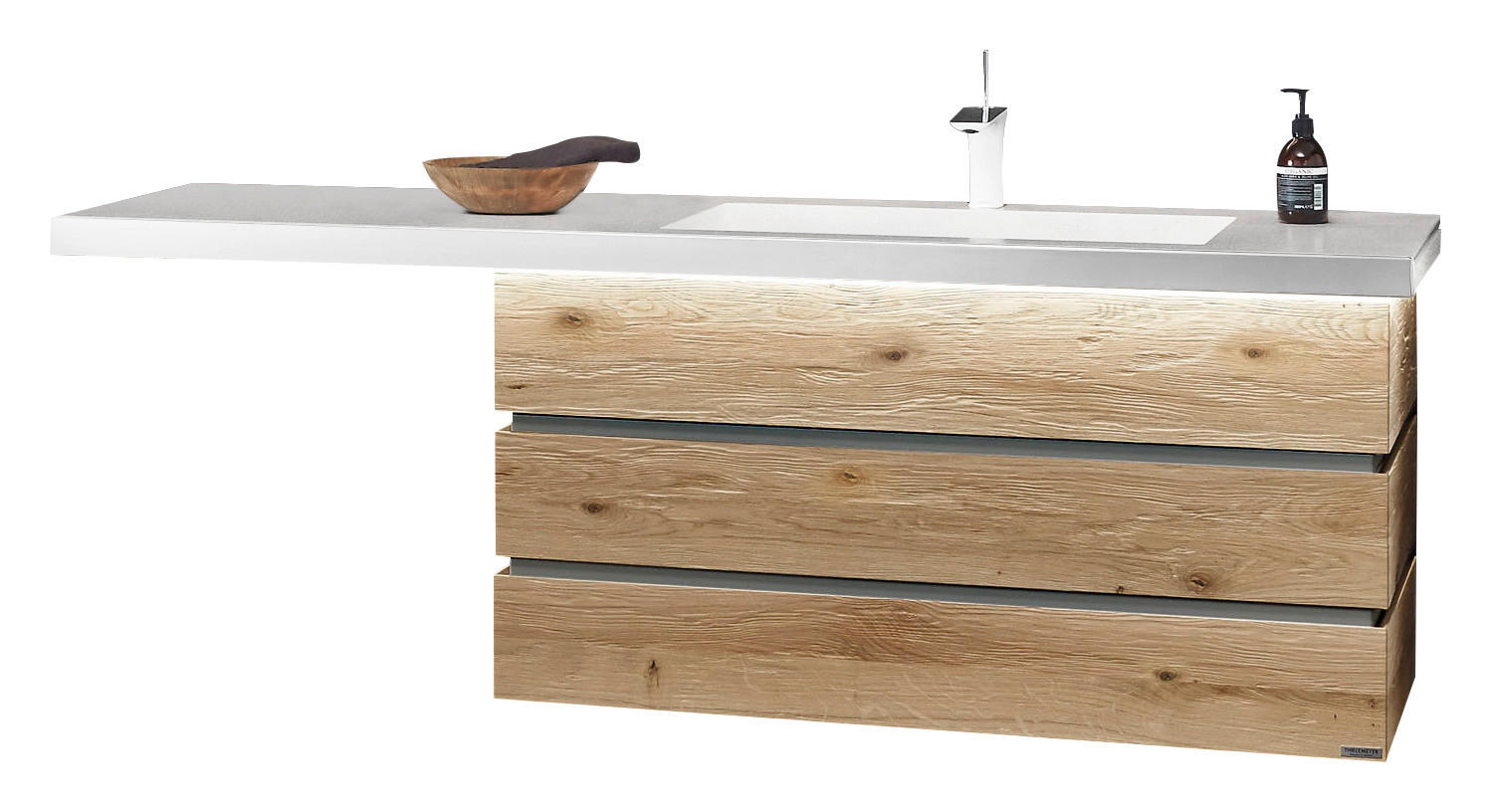 WASCHTISCHKOMBI 176,8 cm  - Eichefarben/Weiß, MODERN, Holz/Stein (176,8cm) - Valdera