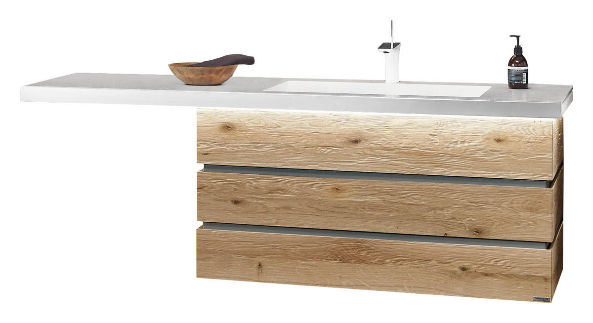 WASCHTISCHKOMBI 176,8 cm  - Eichefarben/Weiß, MODERN, Holz/Stein (176,8cm) - Valdera