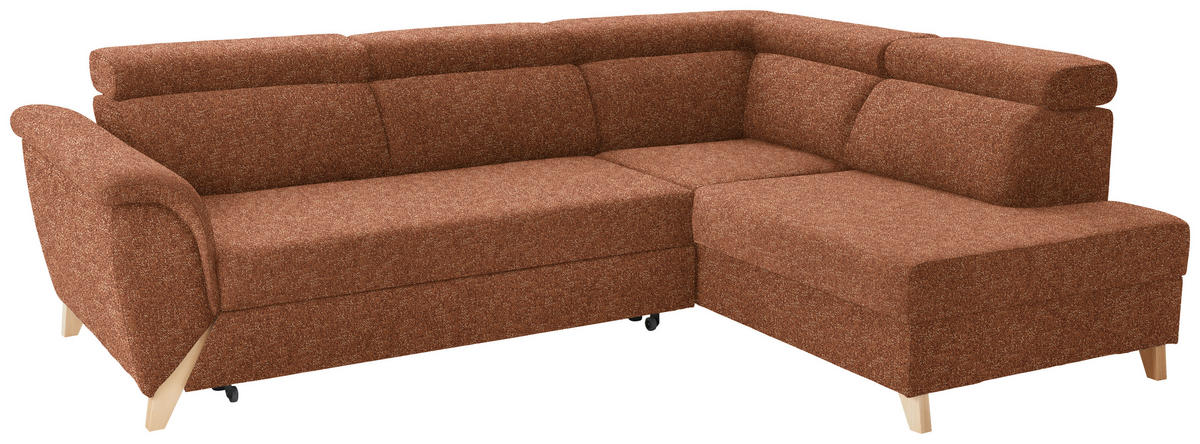 ECKSOFA  in Bouclé Cognac  265/200 cm  - Cognac/Naturfarben, KONVENTIONELL, Holz/Textil (265/200cm) - Stylife