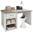 SCHREIBTISCH 141/81/77 cm in Weiß, Trüffeleichefarben - Trüffeleichefarben/Graphitfarben, LIFESTYLE, Holzwerkstoff/Metall (141/81/77cm) - Carryhome