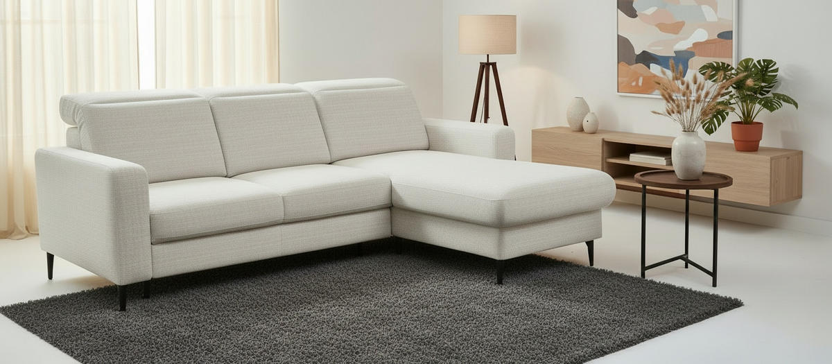 ECKSOFA Chenille Creme  - Creme/Schwarz, Design, Textil/Metall (174/223cm) - Livetastic