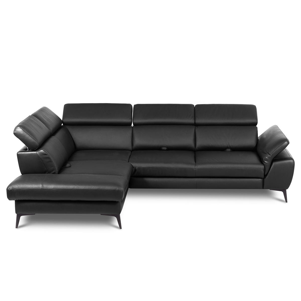 ECKSOFA  in Lederlook Echtleder Schwarz  220/274 cm  - Schwarz, Design, Leder/Textil (220/274cm) - Livetastic