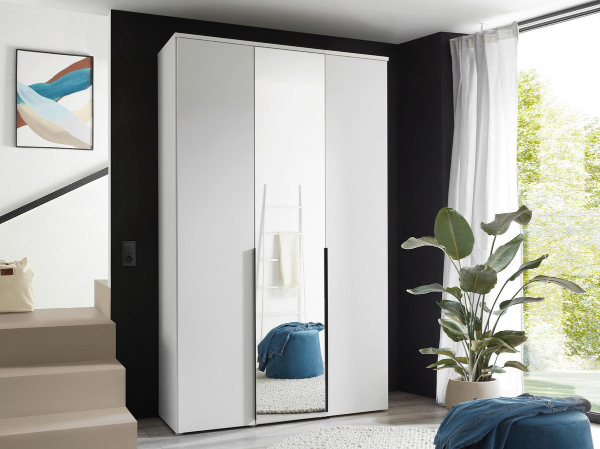 DREHTÜRENSCHRANK 135/225/52 cm 3-türig Weiß  - Schwarz/Weiß, MODERN, Glas/Holzwerkstoff (135/225/52cm) - MID.YOU