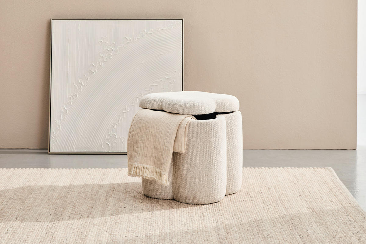 HOCKER in Textil Creme  - Creme, Design, Textil (43/46/43cm) - Xora