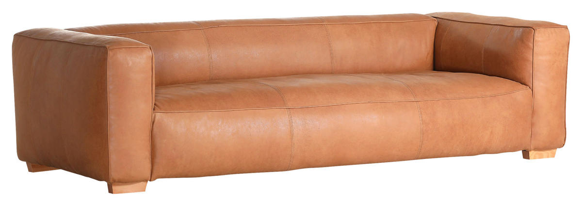 BIG SOFFA i äkta läder cognacfärgad  - bokfärgad/cognacfärgad, Klassisk, läder/trä (255/70/110cm) - MID.YOU