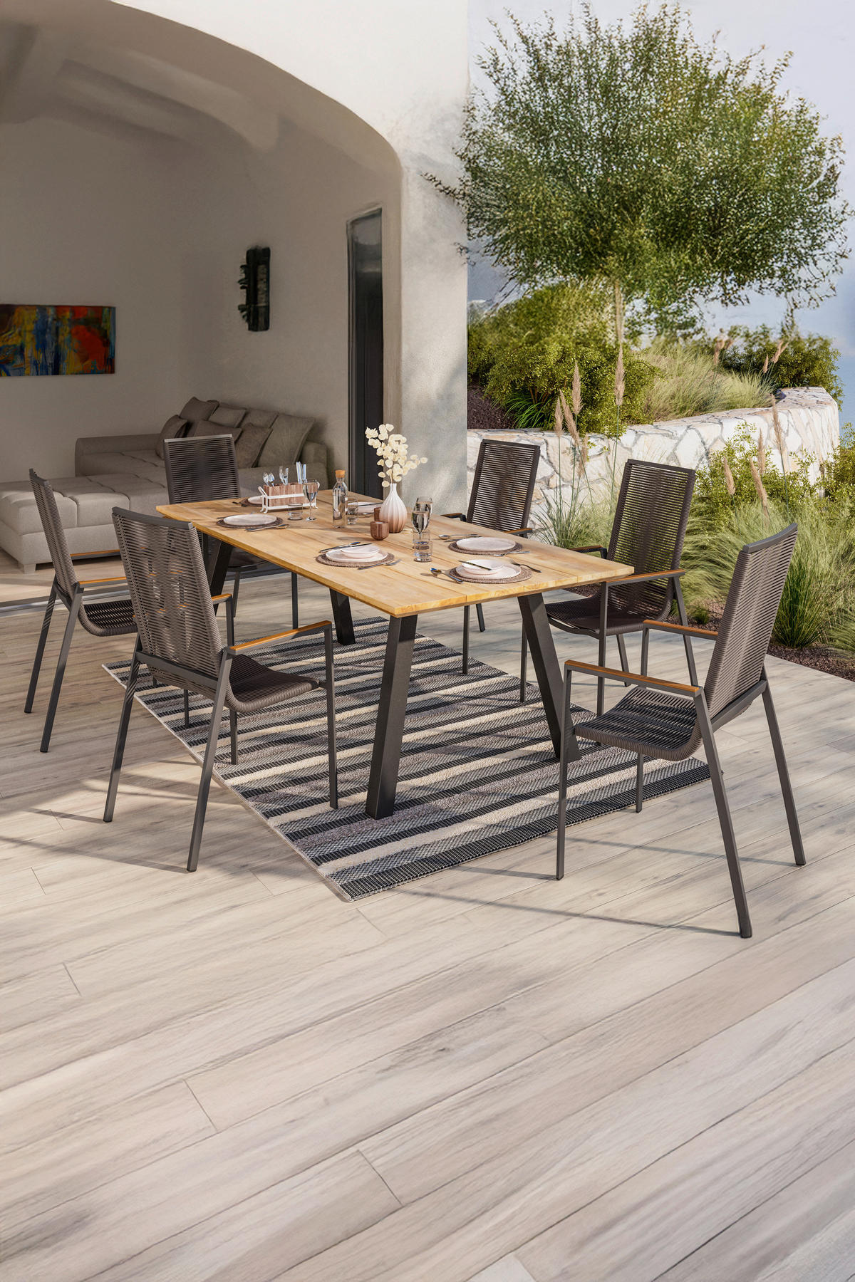 MASĂ PENTRU GRĂDINĂ   - gri închis/culoare natur, Natur, lemn/metal (220/76/100cm) - Amatio