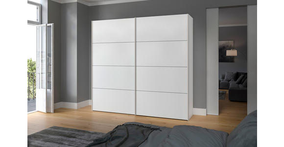 SCHWEBETÜRENSCHRANK in Weiß - Edelstahlfarben/Weiß, Design, Holzwerkstoff (253/236/65cm) - Carryhome