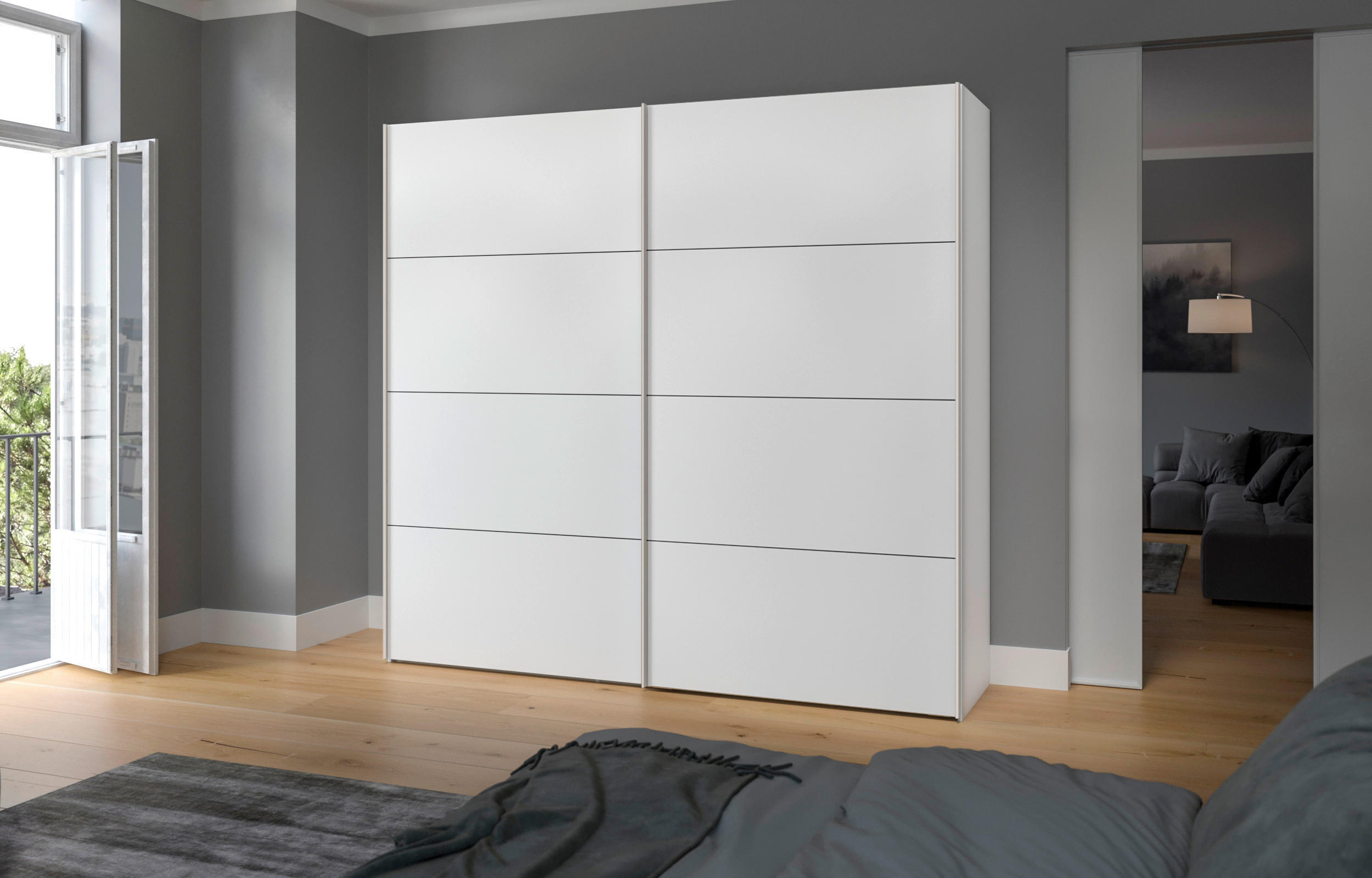 SCHWEBETÜRENSCHRANK 253/236/65 cm 2-türig Weiß  - Edelstahlfarben/Weiß, Design, Holzwerkstoff (253/236/65cm) - Boxxx