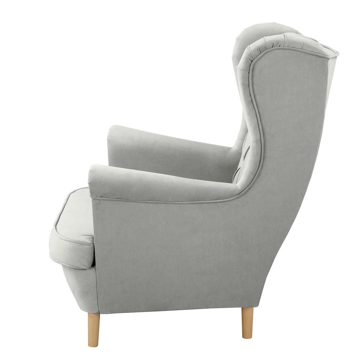 OHRENSESSEL in Samt Grau  - Naturfarben/Grau, Design, Holz/Textil (84/105/90cm) - P & B