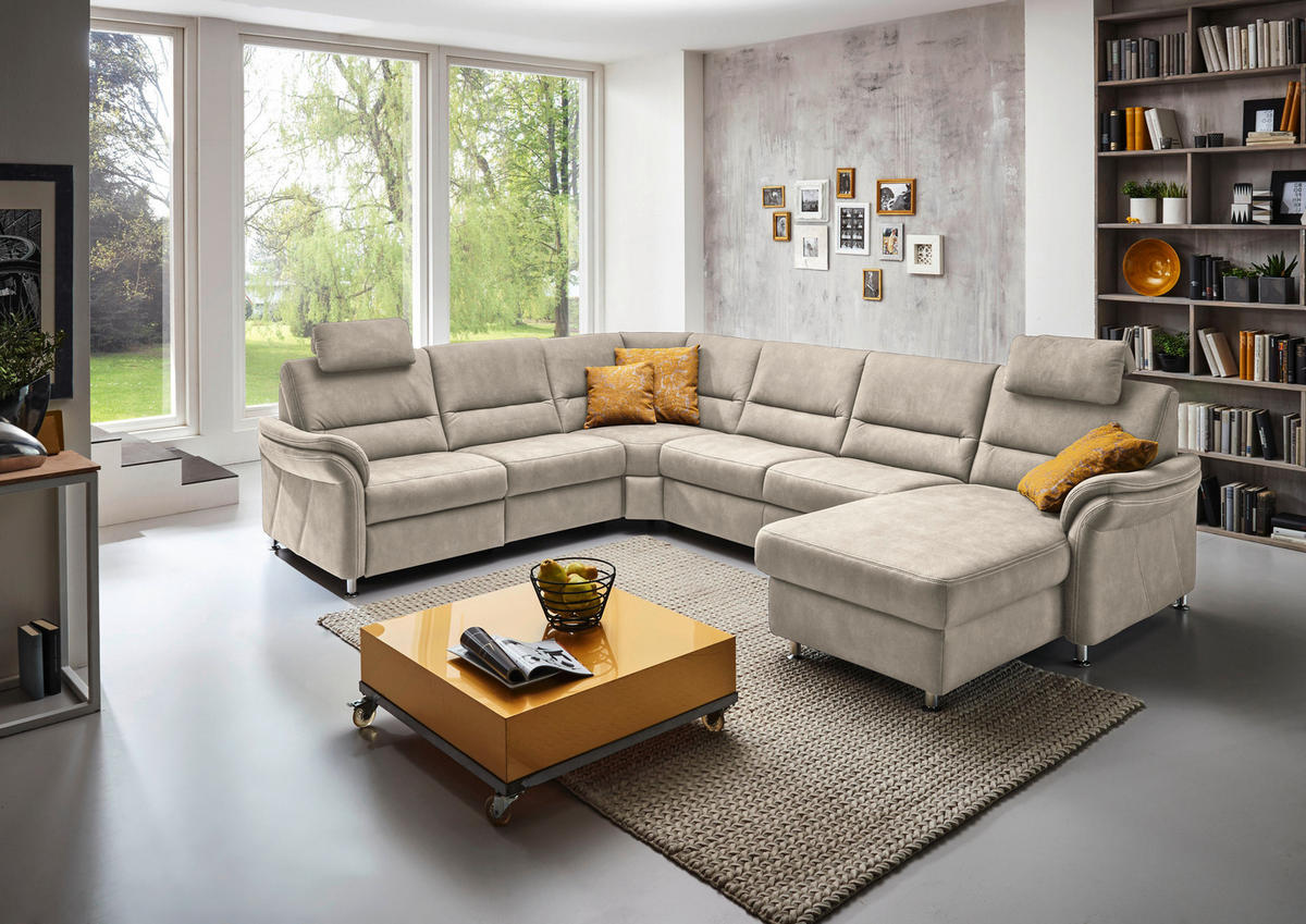 SOFFA i mikrofiber naturfärgad  - aluminiumfärg/naturfärgad, Klassisk, metall/textil (262/335/173cm) - Beldomo System