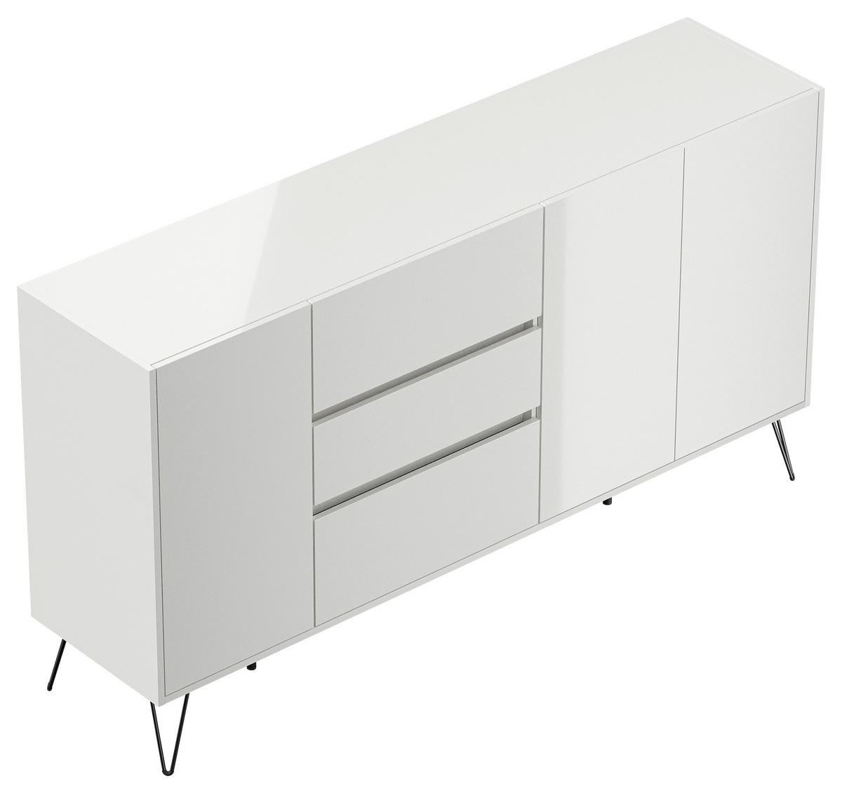 SIDEBOARD Posseik Industrial 177/93,6/42 cm 3 Schublade(n)  - Weiß Hochglanz/Schwarz, Design, Holzwerkstoff/Metall (177/93,6/42cm) - P & B