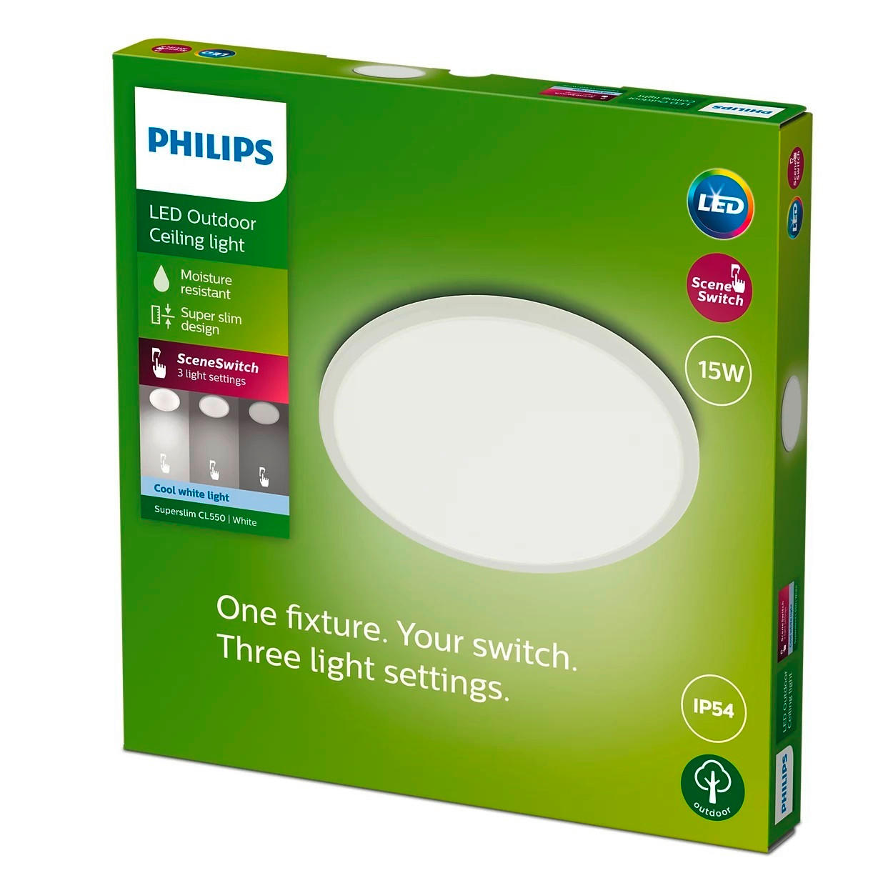 ZUNANJA STROPNA SVETILKA   25/25/2.3 cm            - bela, Basics, kovina/umetna masa (25/25/2.3cm) - Philips