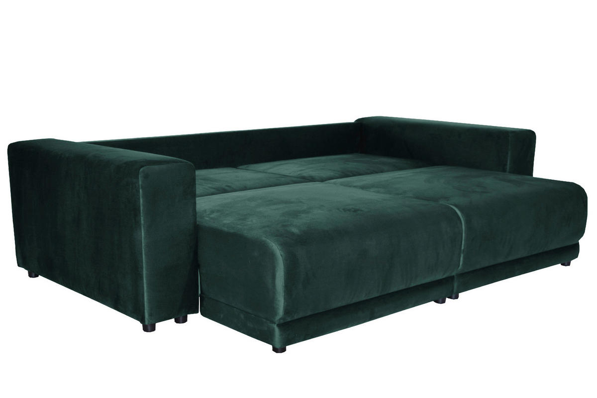 BIGSOFA in Velours Grün  - Schwarz/Grün, Design, Kunststoff/Textil (256/88/120cm) - home24