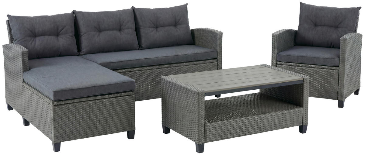 LOUNGE GARNITURA   metal, plastika, tekstil  siva    - siva, Moderno, metal/tekstil - Ambia Garden