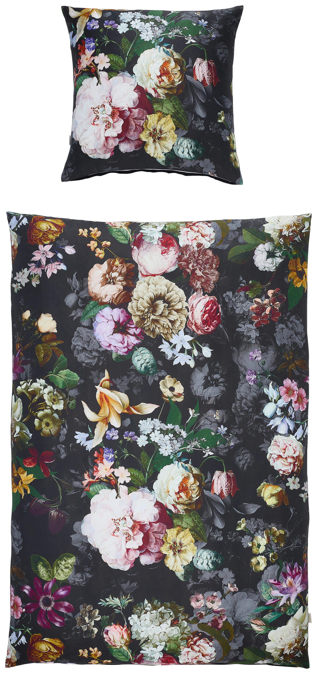 WENDEBETTWÄSCHE FLEUR Satin 135/200 cm  - Schwarz, KONVENTIONELL, Textil (135/200cm) - Essenza