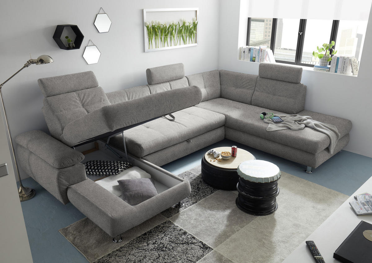 WOHNLANDSCHAFT in Webstoff Silberfarben  - Silberfarben, Modern, Kunststoff/Textil (177/349/233cm) - MID.YOU