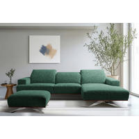 ECKSOFA PORTLAND in Struktur Grün Kopfteilverstellung  295/187 cm  - Chromfarben/Grün, Design, Holz/Textil (295/187cm) - Livetastic