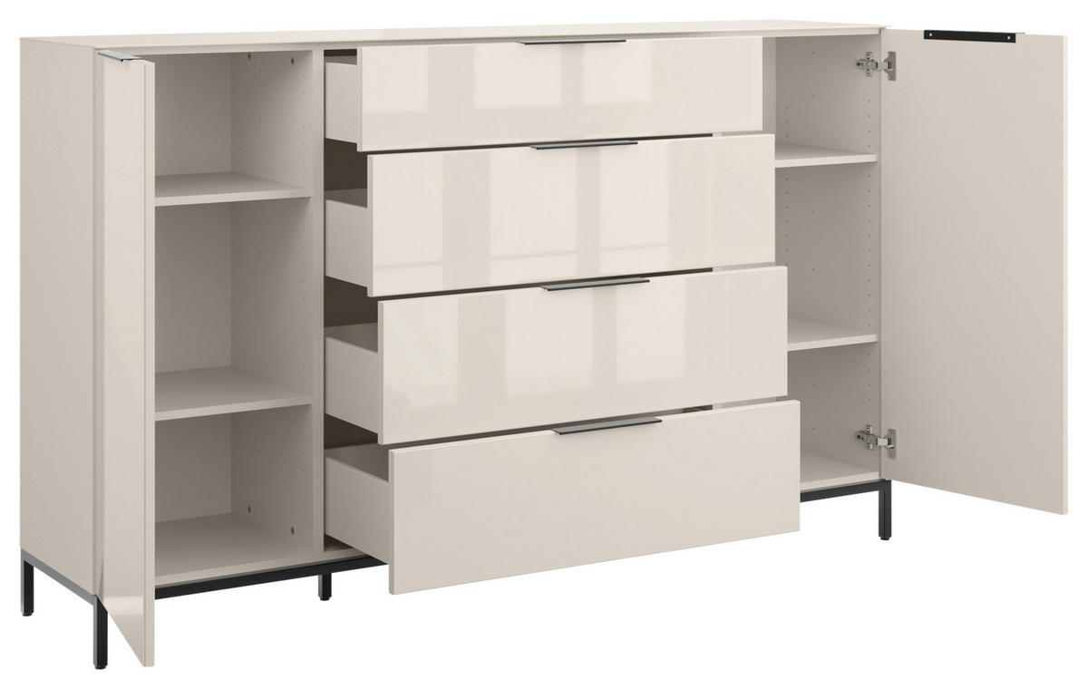 SIDEBOARD style 180/98,7/40 cm 4 Schublade(n)  - Kaschmir/Schwarz, Basics, Glas/Holzwerkstoff (180/98,7/40cm)