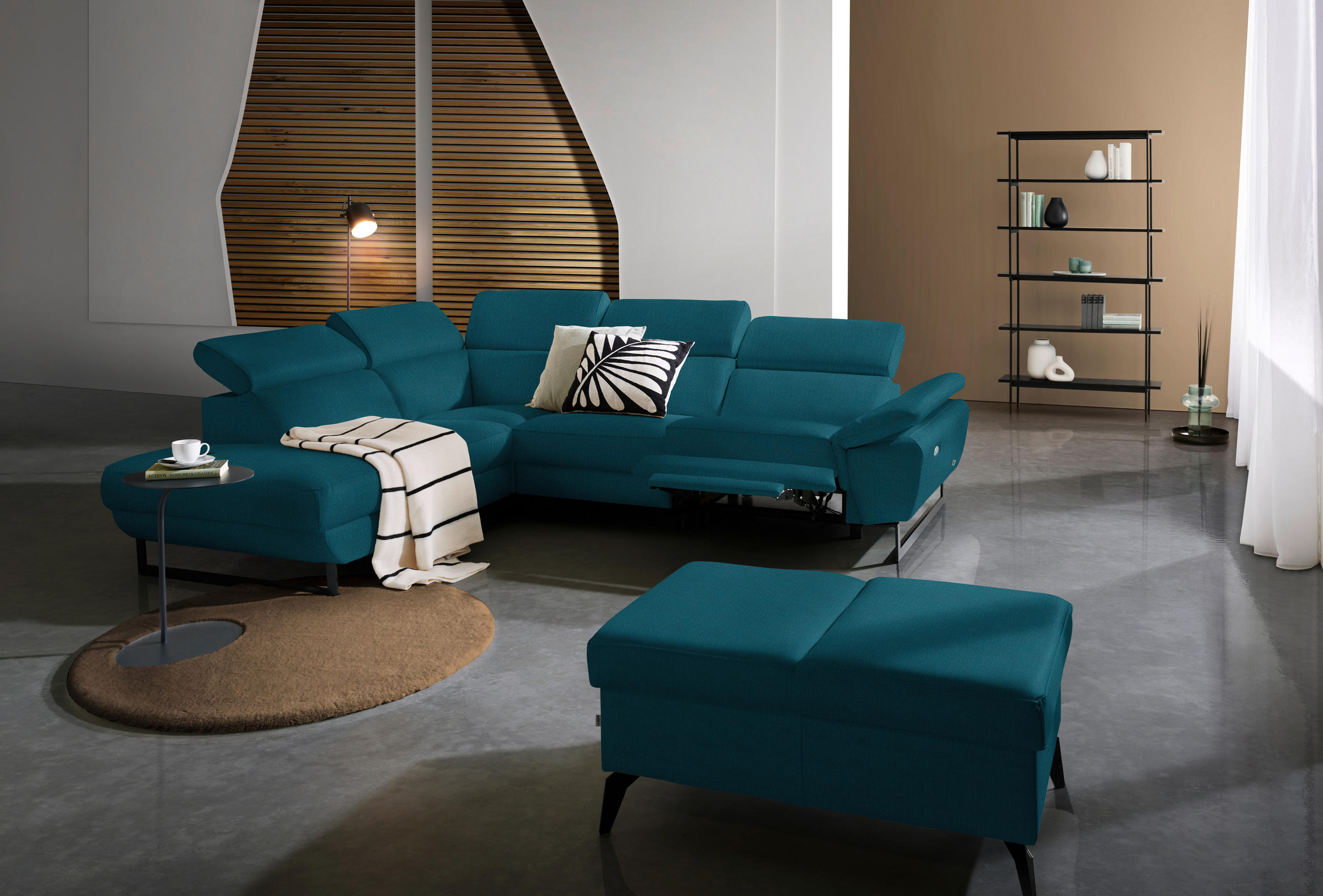 ECKSOFA in Echtleder Petrol  - Petrol/Schwarz, Design, Leder/Metall (225/281cm) - Celina Home