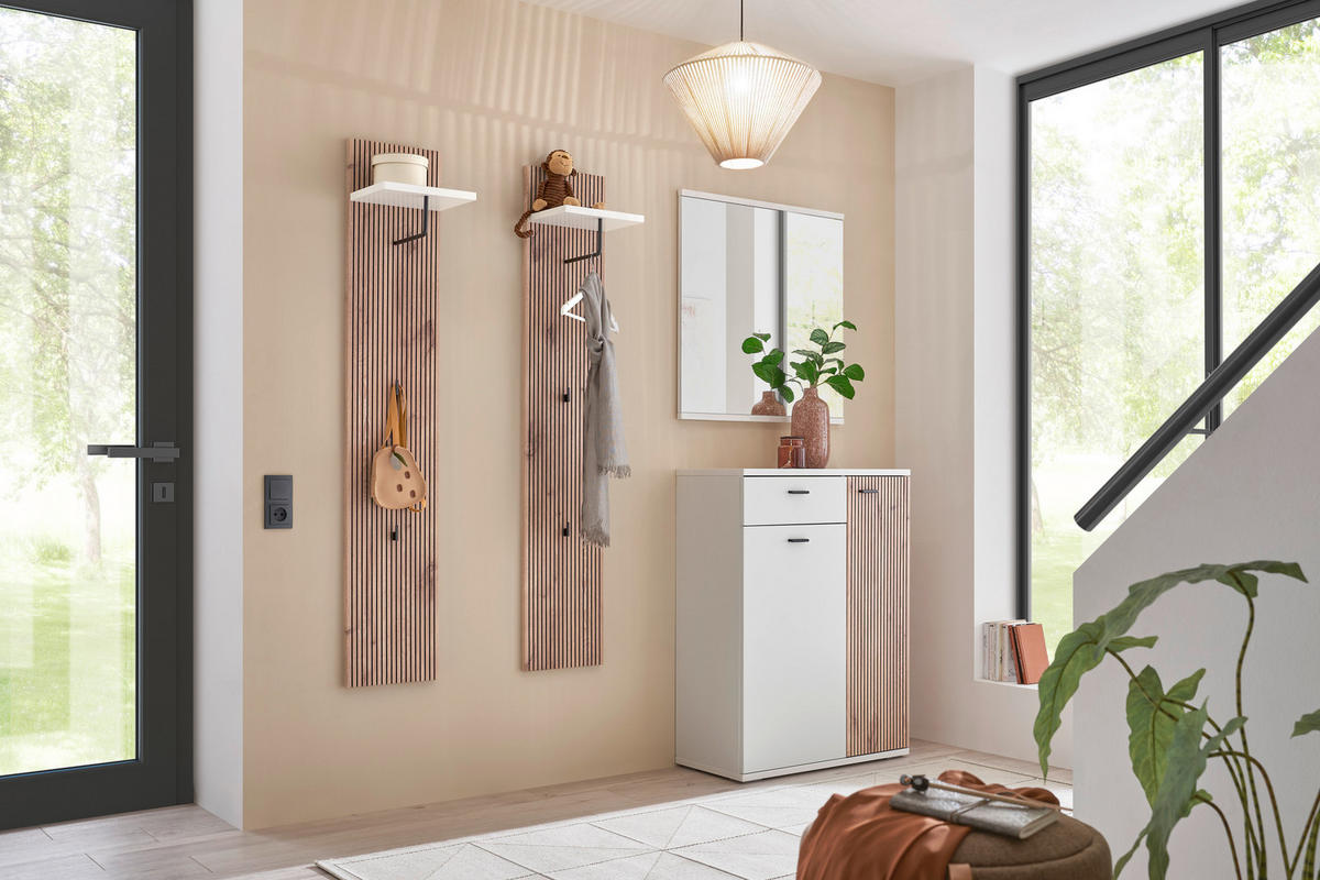 GARDEROBE 4-teilig 155/198/37 cm  - Weiss/Eichefarben, Design, Holzwerkstoff (155/198/37cm) - Voleo