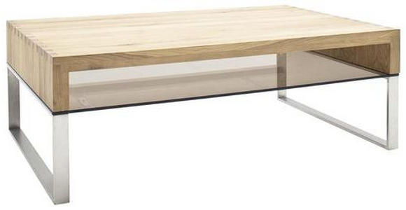 COUCHTISCH in Holz, Metall, Glas 110/70/39 cm  - Edelstahlfarben/Eichefarben, MODERN, Glas/Holz (110/70/39cm) - Novel